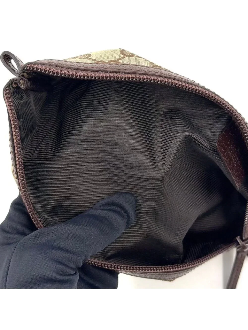 Gucci GG Canvas Leather Brown Triangle Pen Pouch